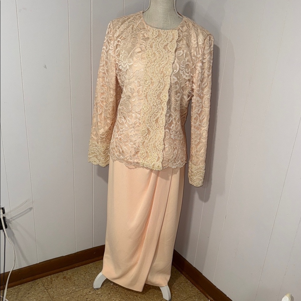 Elegant Dior Lace Overlay Peach Dress Set